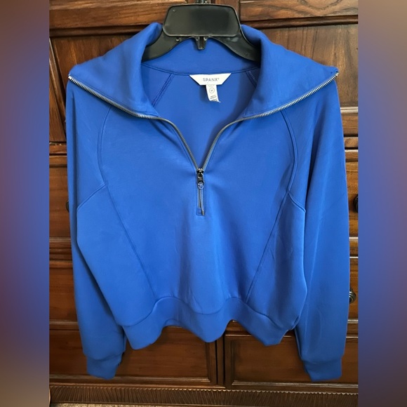 NWOT SPANX AirEssentials Cerulean Blue Quarter Zip Pullover, Size Medium - Picture 8 of 16